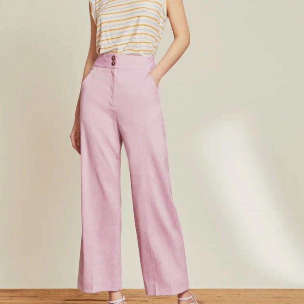 NWT Veronica Beard Jeanne Linen-Blend Wide-Leg Pants